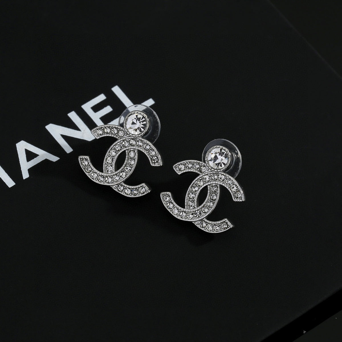 Double-C Emblem Crystal-Accent Stud Earrings – Design 036 front product view