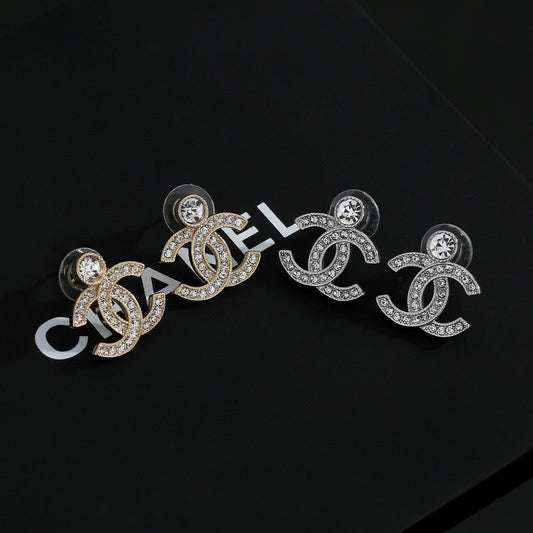 Double-C Emblem Crystal-Accent Stud Earrings – Design 036 main product view