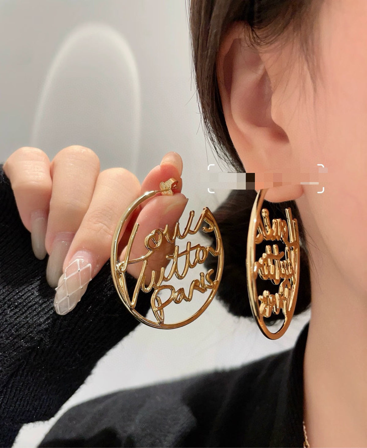 Letter Emblem Stud Earrings in Polished Metal-Tone – Design 022 main product view