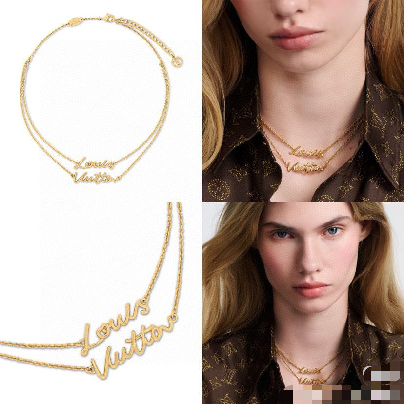 Letter Emblem Pendant Necklace in Polished Metal-Tone – Design 023 main product view