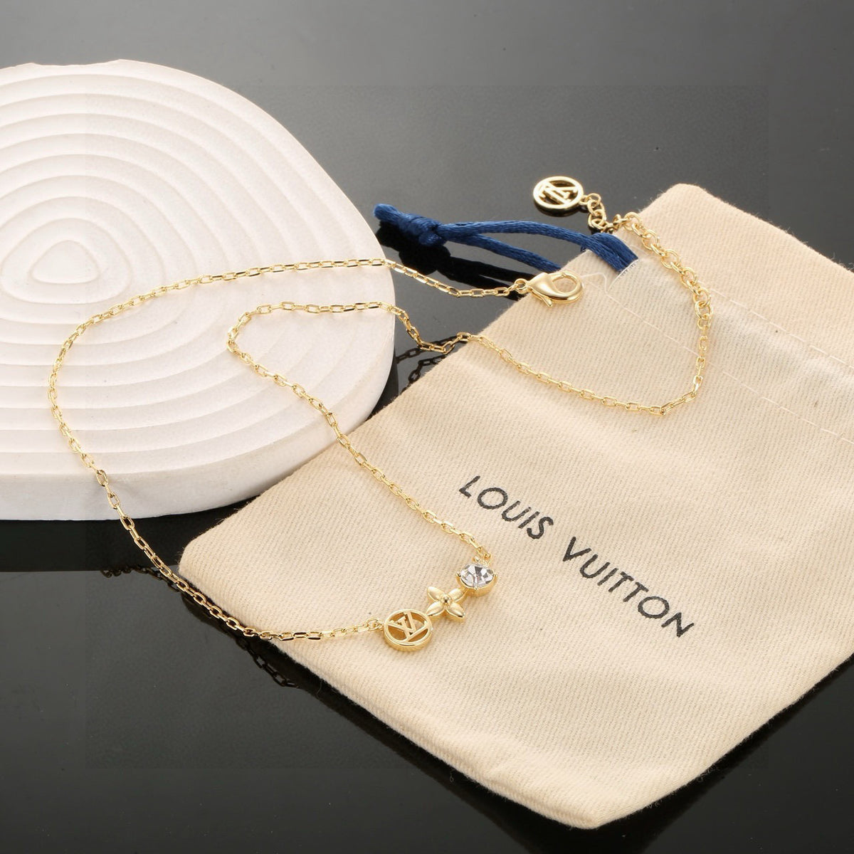 Letter Emblem Pendant Necklace in Polished Metal-Tone – Design 022 main product view
