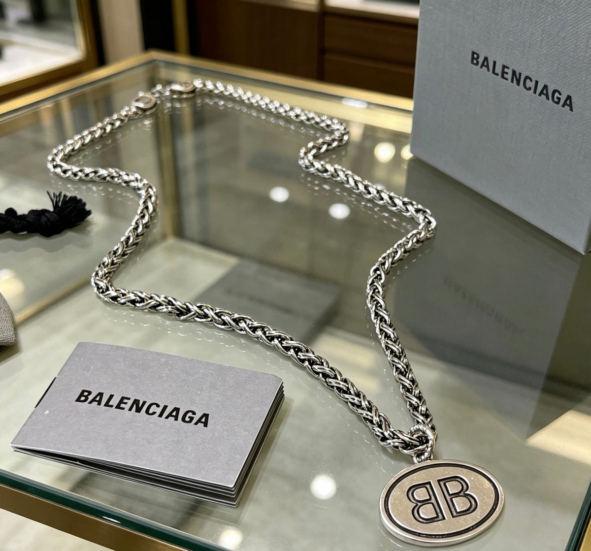 Geometric Emblem Pendant Necklace in Polished Metal-Tone – Design 061 styled product view