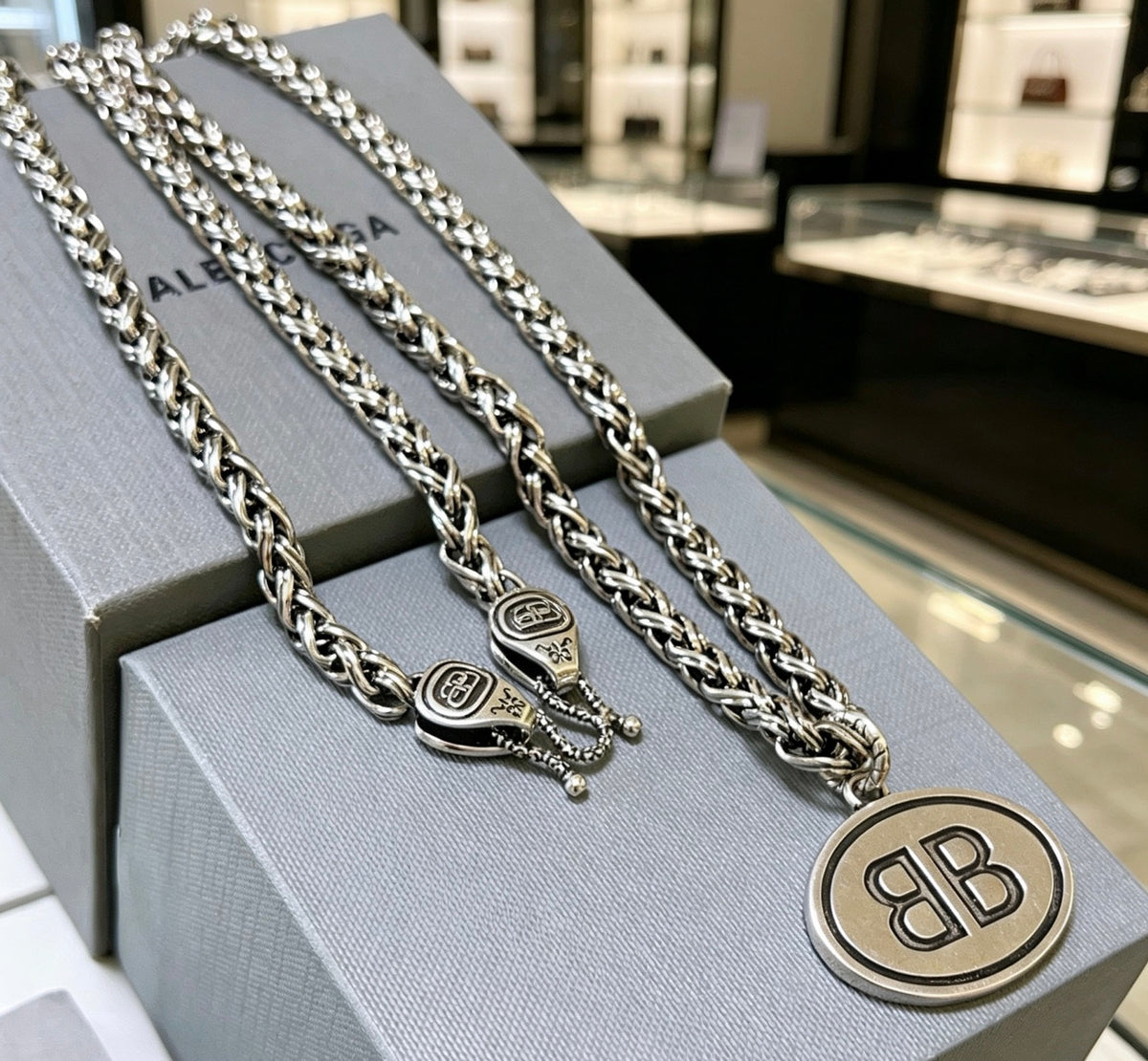 Geometric Emblem Pendant Necklace in Polished Metal-Tone – Design 061 detail view
