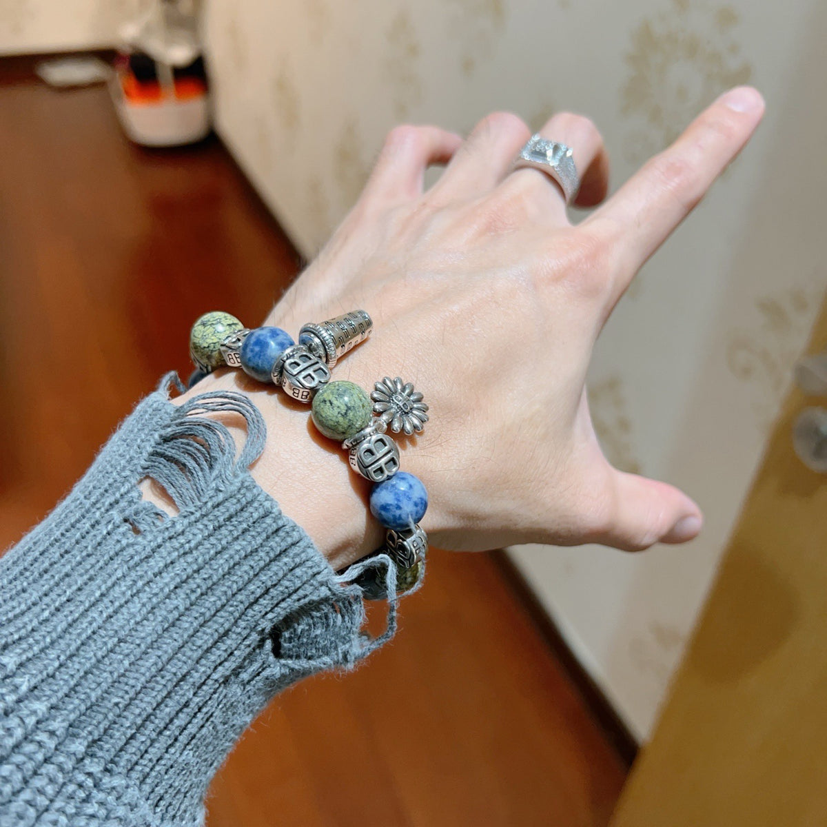 Geometric Emblem Bracelet in Polished Metal-Tone – Vintage Detail – Design 008 main product view