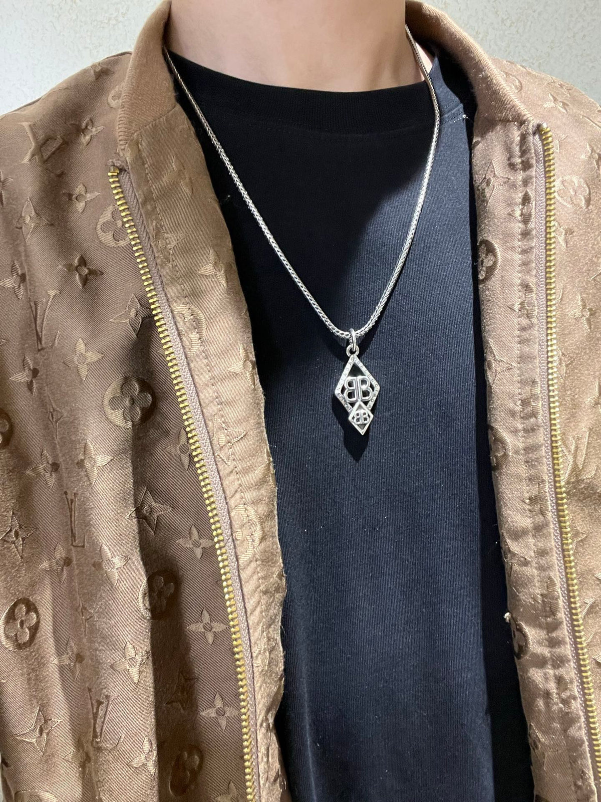 Geometric Emblem Pendant Necklace in Polished Metal-Tone – Vintage Detail – Design 059 main product view