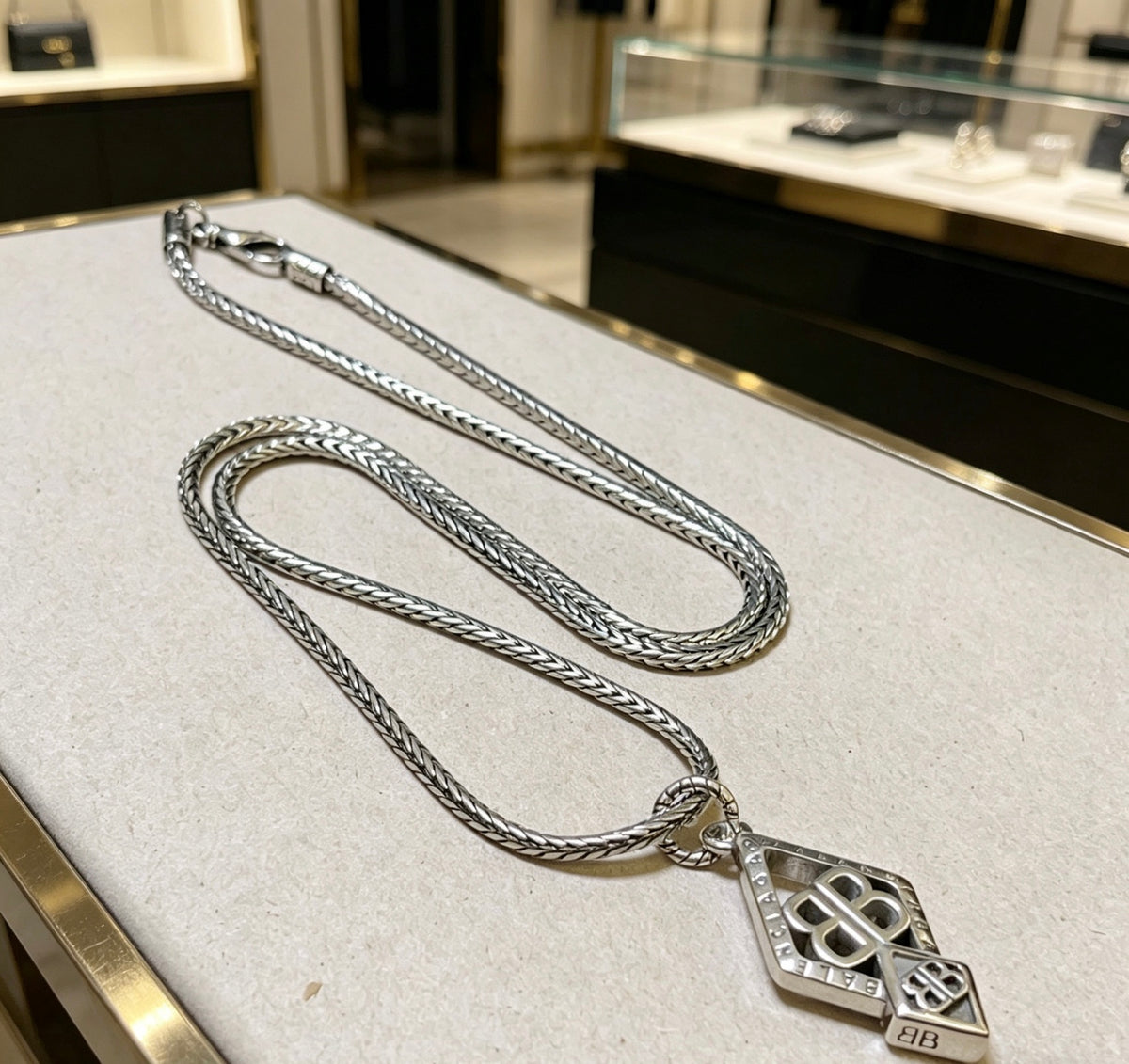 Geometric Emblem Pendant Necklace in Polished Metal-Tone – Vintage Detail – Design 059 front product view