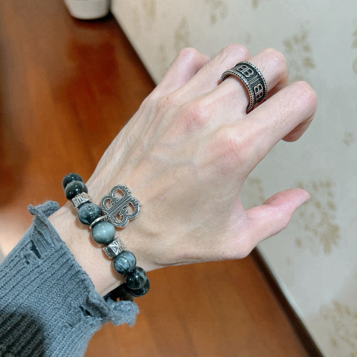 Geometric Emblem Statement Ring in Polished Metal-Tone – Vintage Detail – Design 003 styled product view