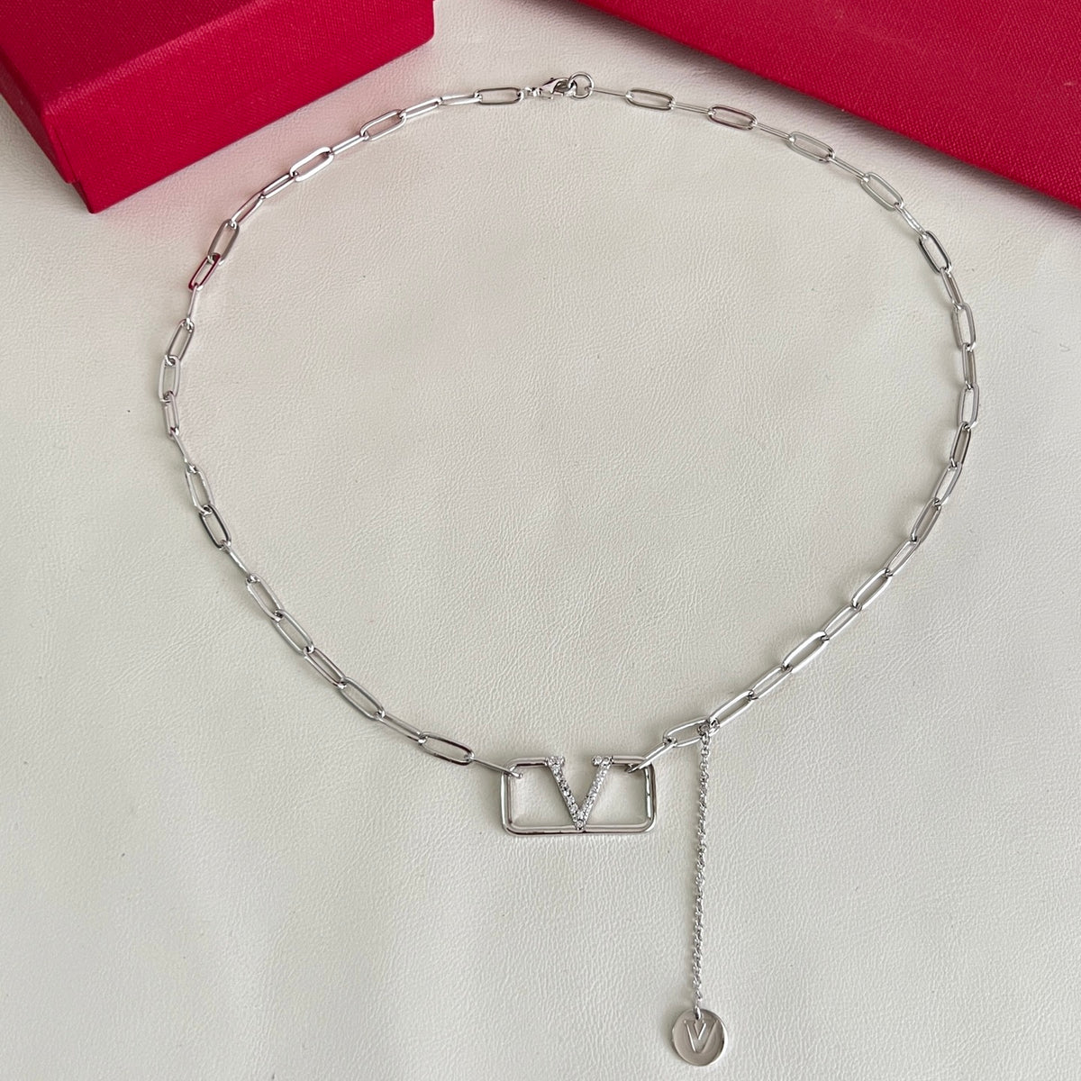 Signature Emblem Pendant Necklace in Polished Metal-Tone – Design 06 side detail