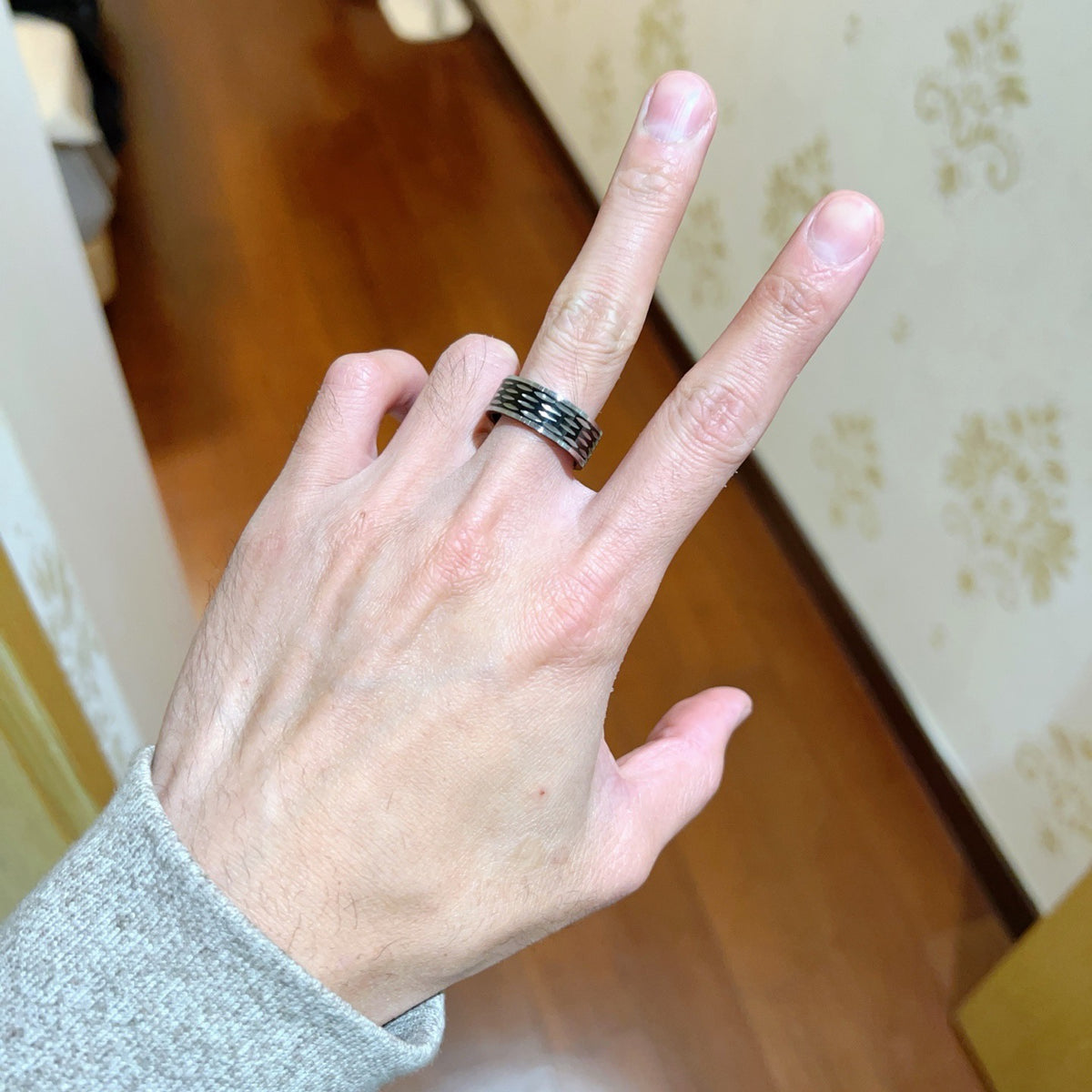 Geometric Emblem Statement Ring in Gold-Tone – Gold Detail – Design 007 detail view
