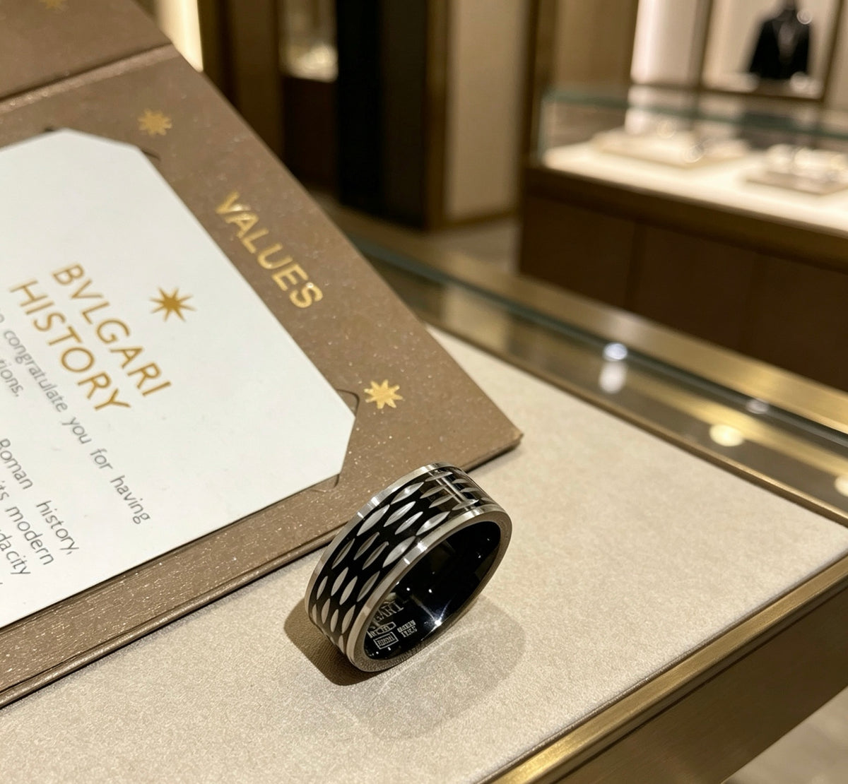 Geometric Emblem Statement Ring in Gold-Tone – Gold Detail – Design 007 main product view