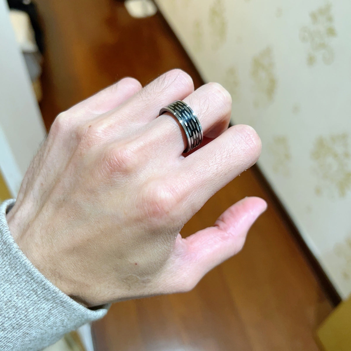 Geometric Emblem Statement Ring in Gold-Tone – Gold Detail – Design 007 styled product view