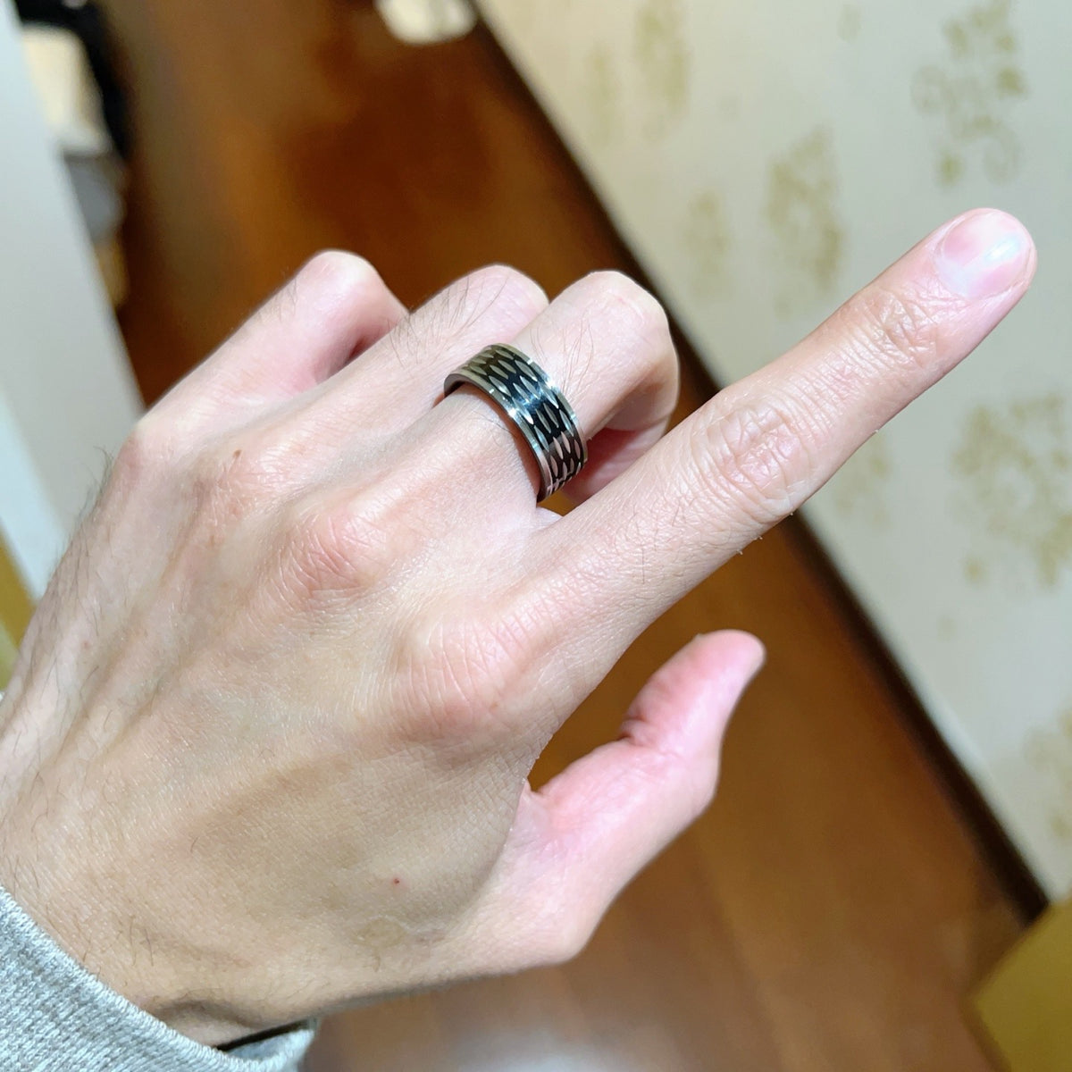 Geometric Emblem Statement Ring in Gold-Tone – Gold Detail – Design 007 detail view