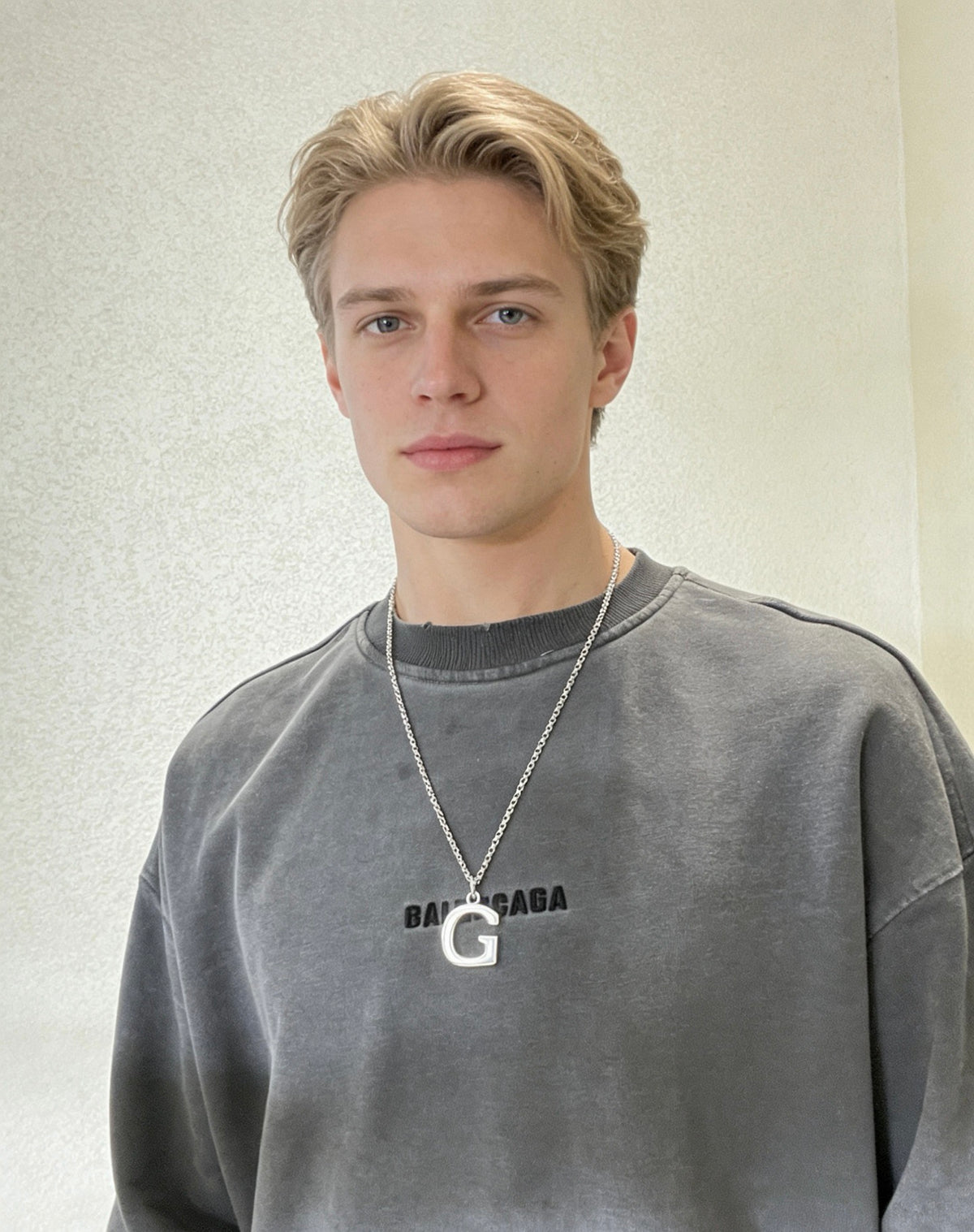 Double-G Emblem Pendant Necklace in Polished Metal-Tone – Design 132 styled product view