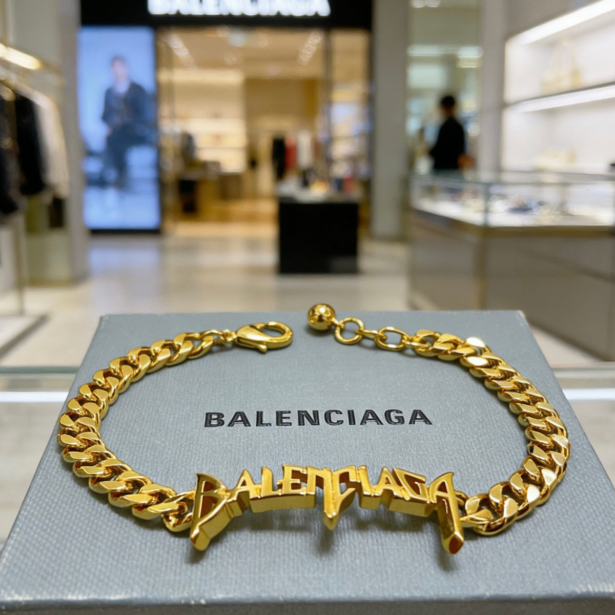 Geometric Emblem Bracelet in Polished Metal-Tone – Design 048 front product view