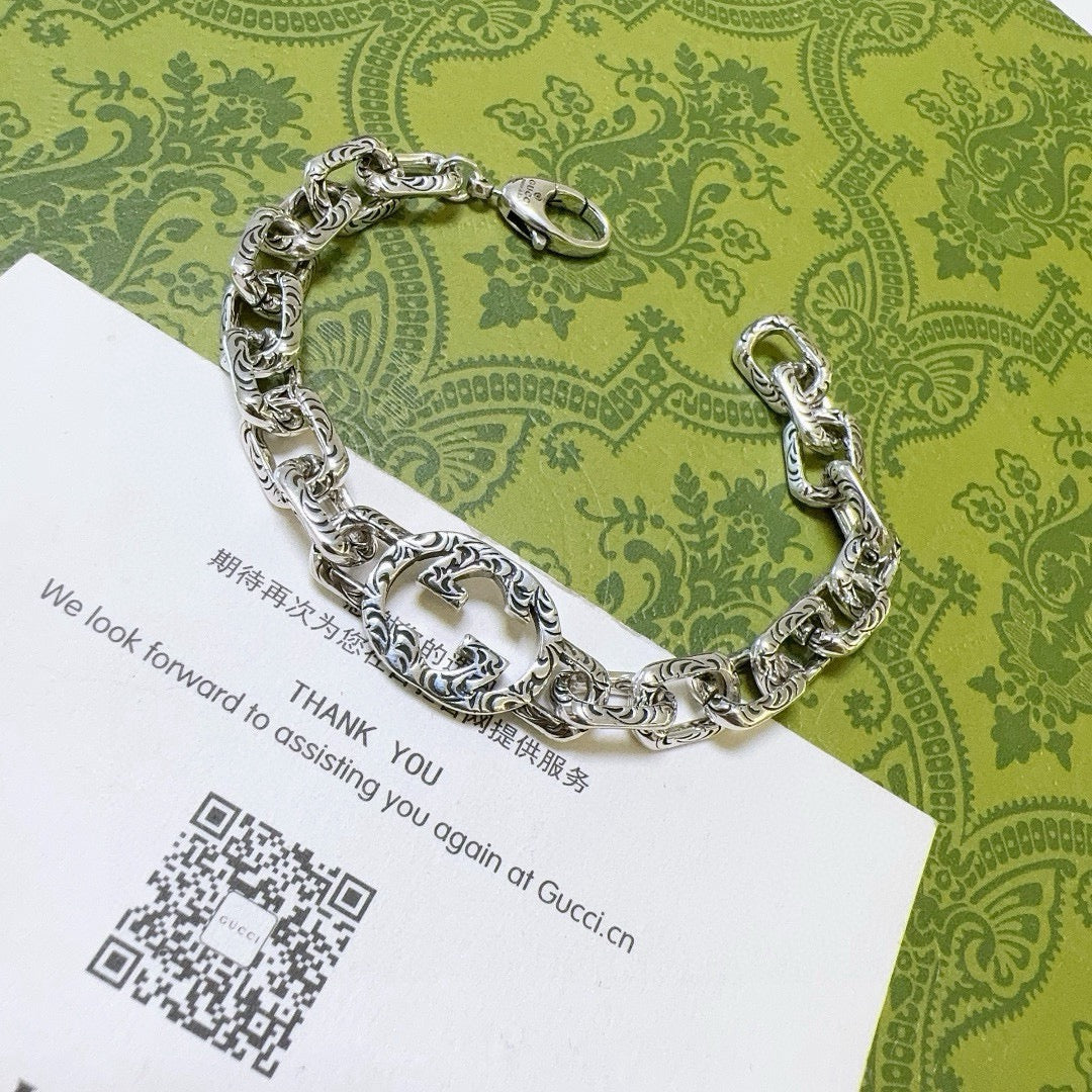Geometric Emblem Bracelet in Polished Metal-Tone – Design 067 side detail