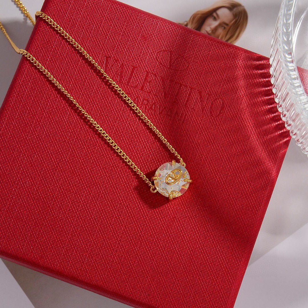 Signature Emblem Pendant Necklace in Polished Metal-Tone – Design 08 front view