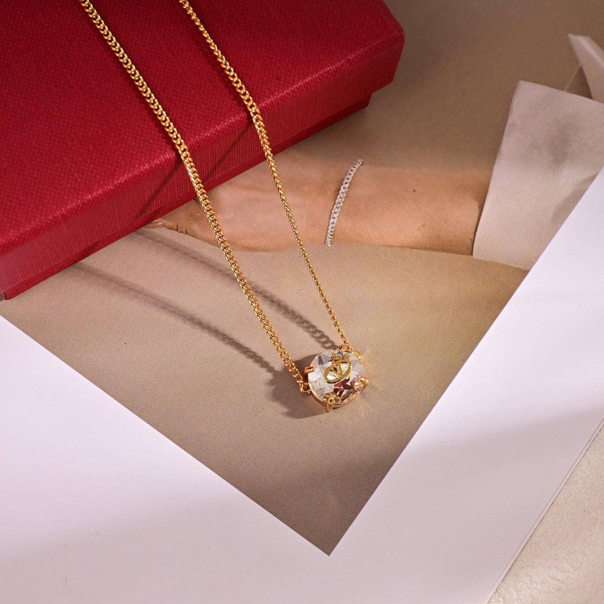 Signature Emblem Pendant Necklace in Polished Metal-Tone – Design 08 main product view