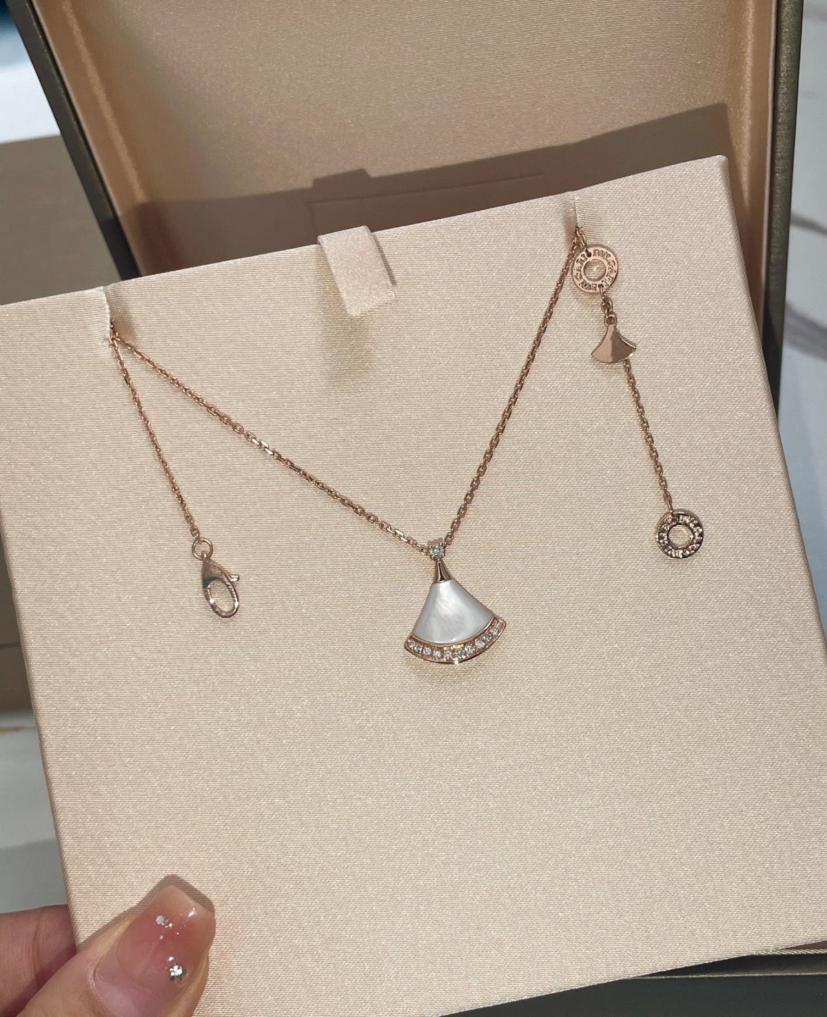 Geometric Emblem Pendant Necklace in Rose-Gold-Tone – Rose Gold Detail – Design 004 styled product view