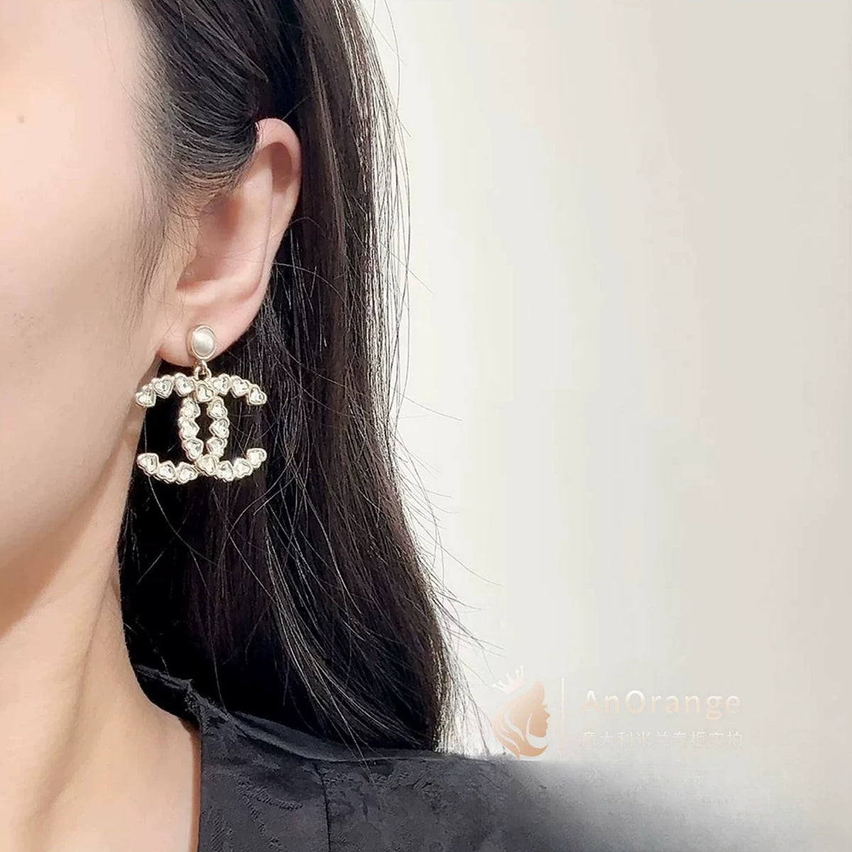 Signature Emblem Stud Earrings in Polished Metal-Tone – Design 065 front product view