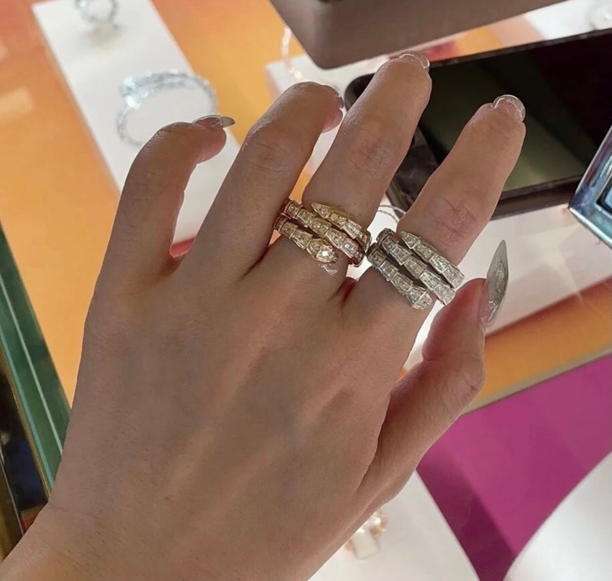 Serpentine Statement Ring in Silver-Tone close-up detail