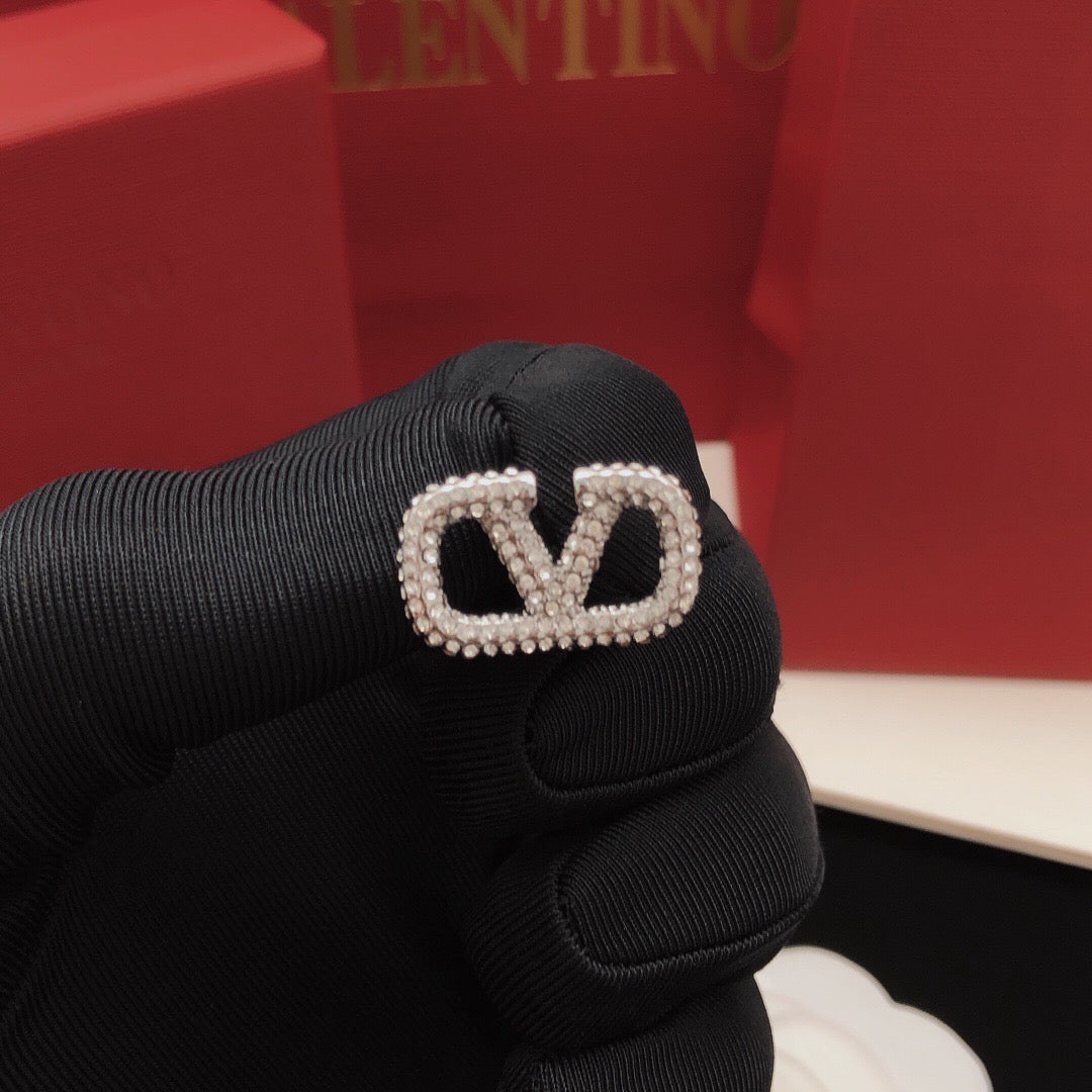 V Emblem Crystal-Accent Stud Earrings – Design 05 detail view