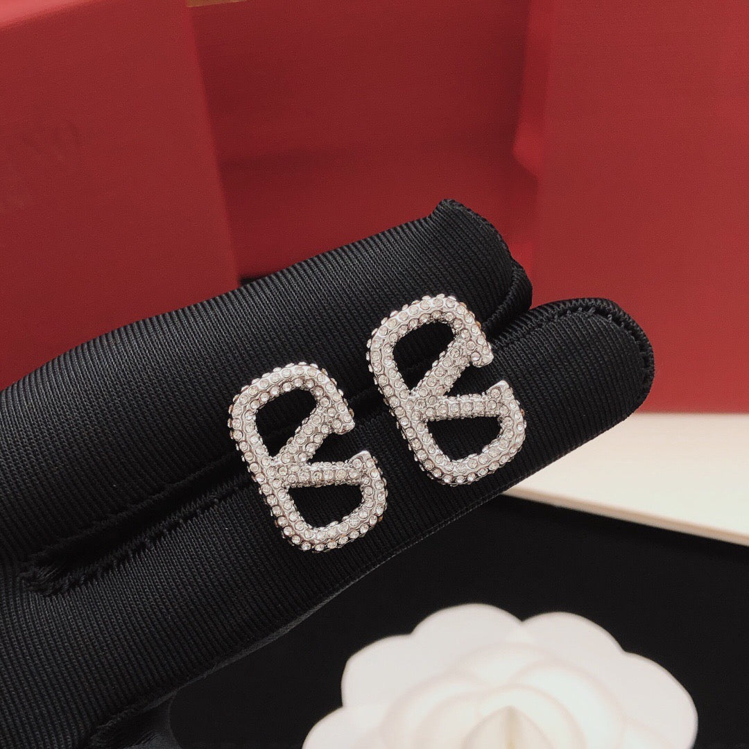 V Emblem Crystal-Accent Stud Earrings – Design 08 front view