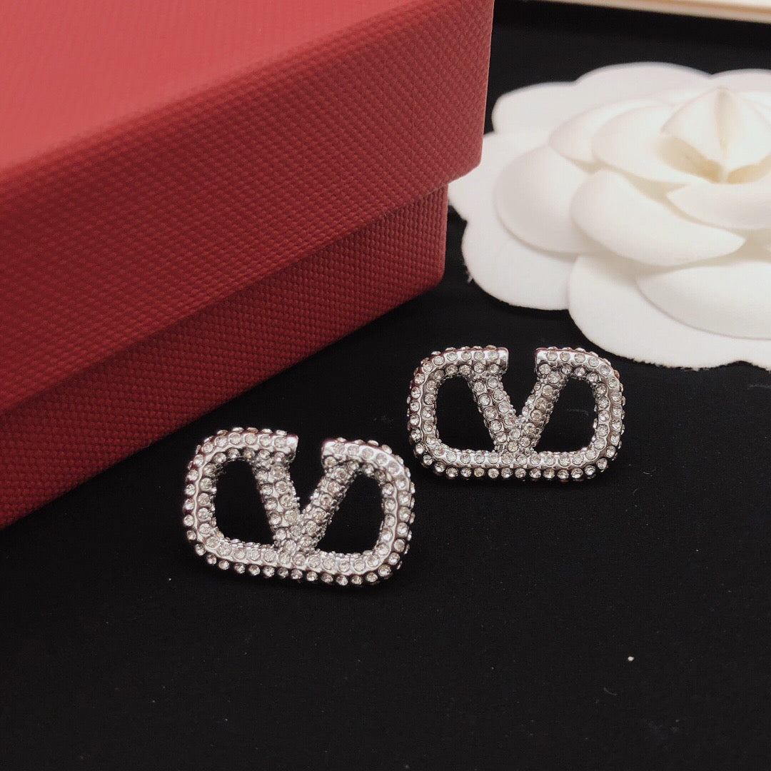 V Emblem Crystal-Accent Stud Earrings – Design 05 front view