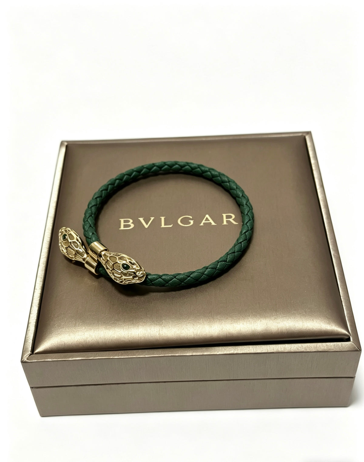 Geometric Emblem Braided Bracelet in Polished Metal-Tone – Design 012 detail view