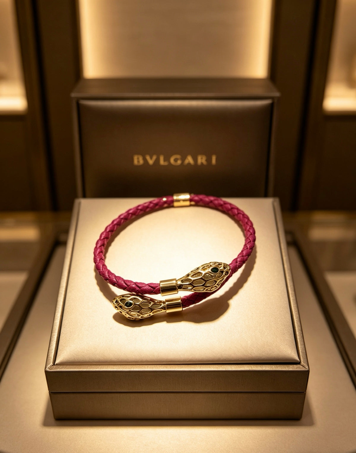 Geometric Emblem Braided Bracelet in Polished Metal-Tone – Design 009 front product view