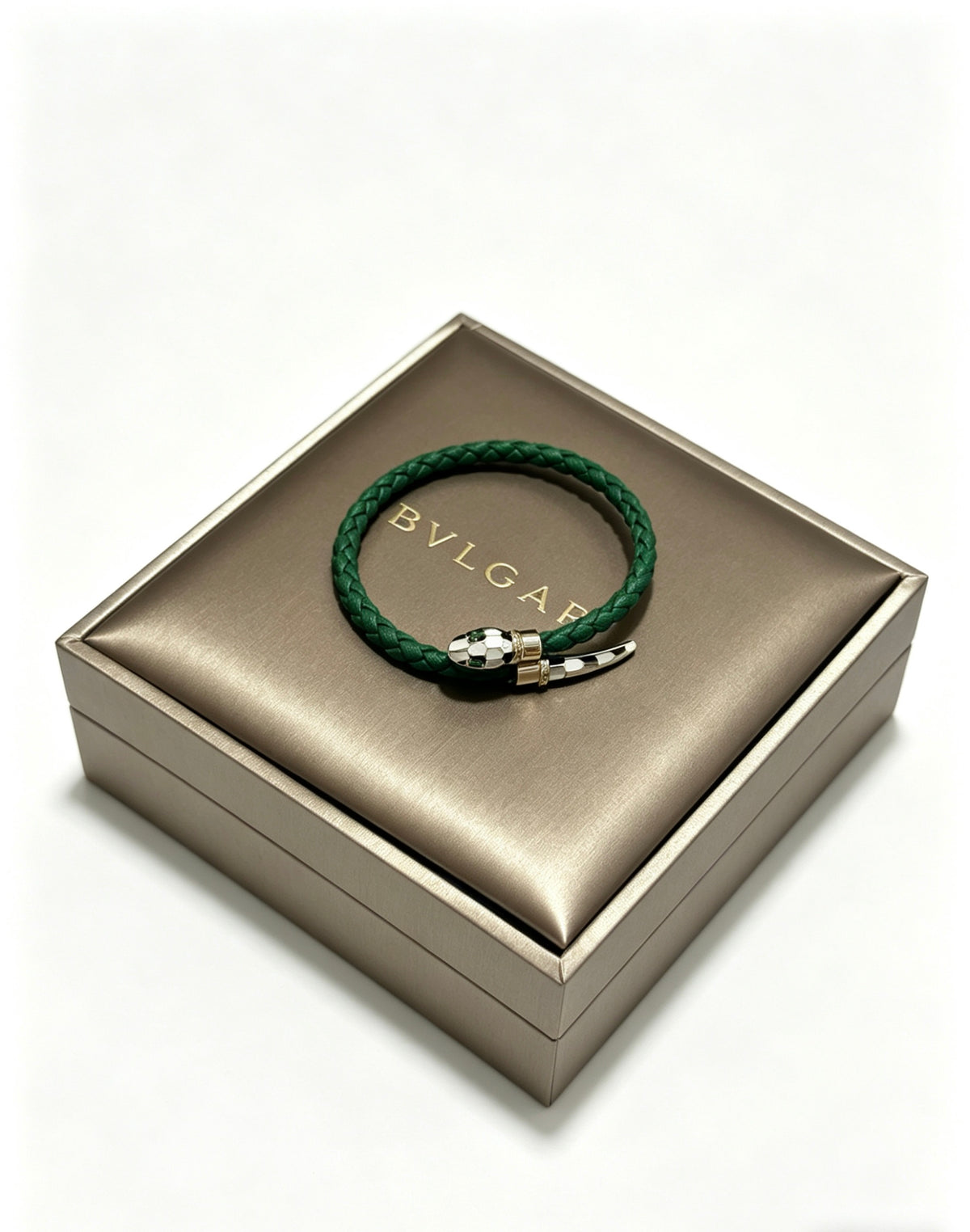 Geometric Emblem Braided Bracelet in Polished Metal-Tone – Design 006 front product view
