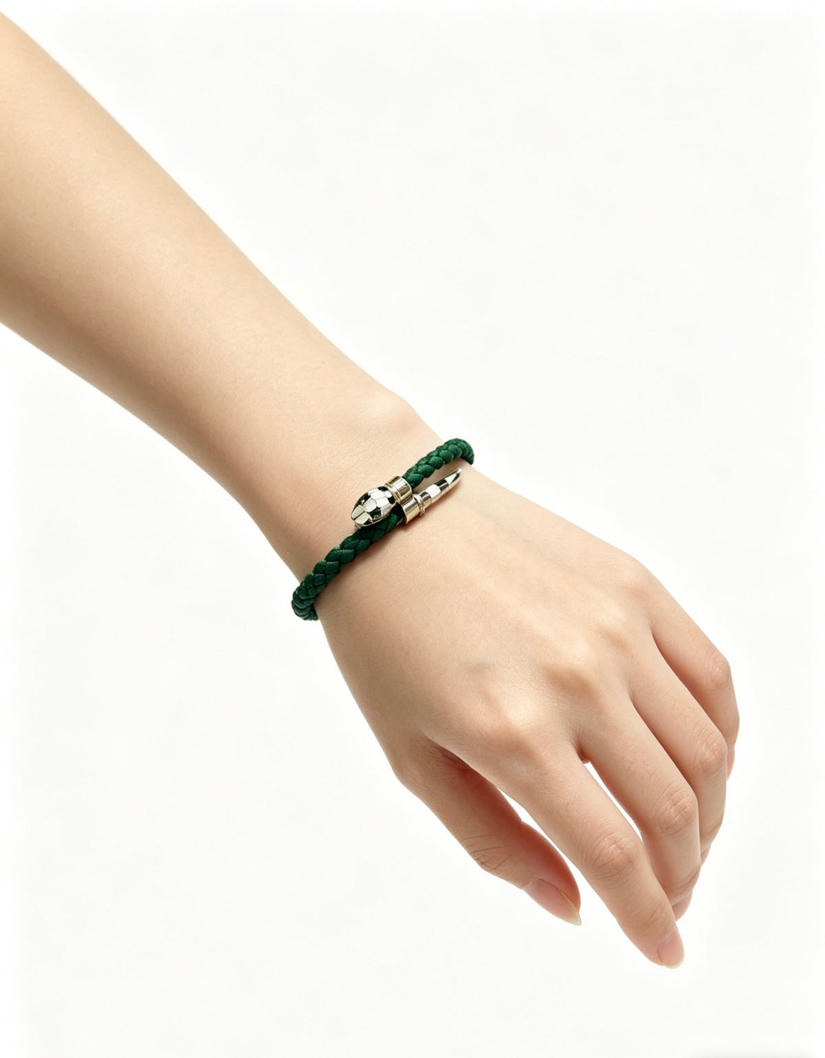 Geometric Emblem Braided Bracelet in Polished Metal-Tone – Design 006 close-up detail