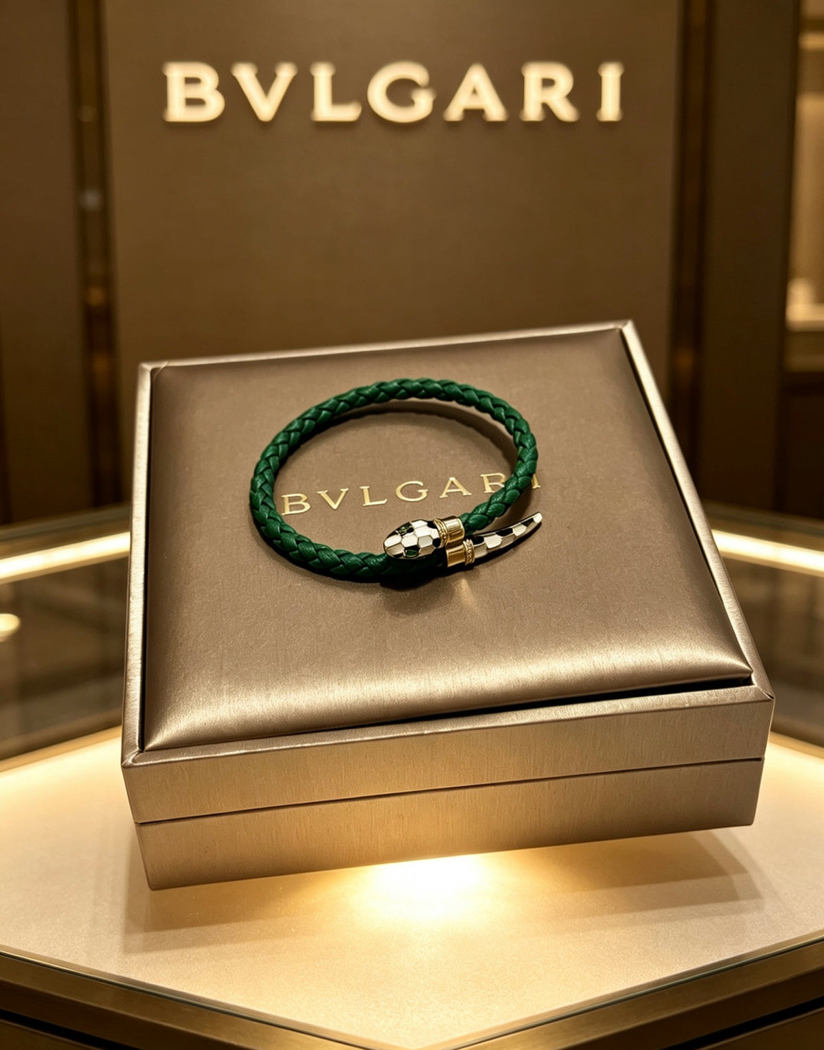 Geometric Emblem Braided Bracelet in Polished Metal-Tone – Design 006 detail view