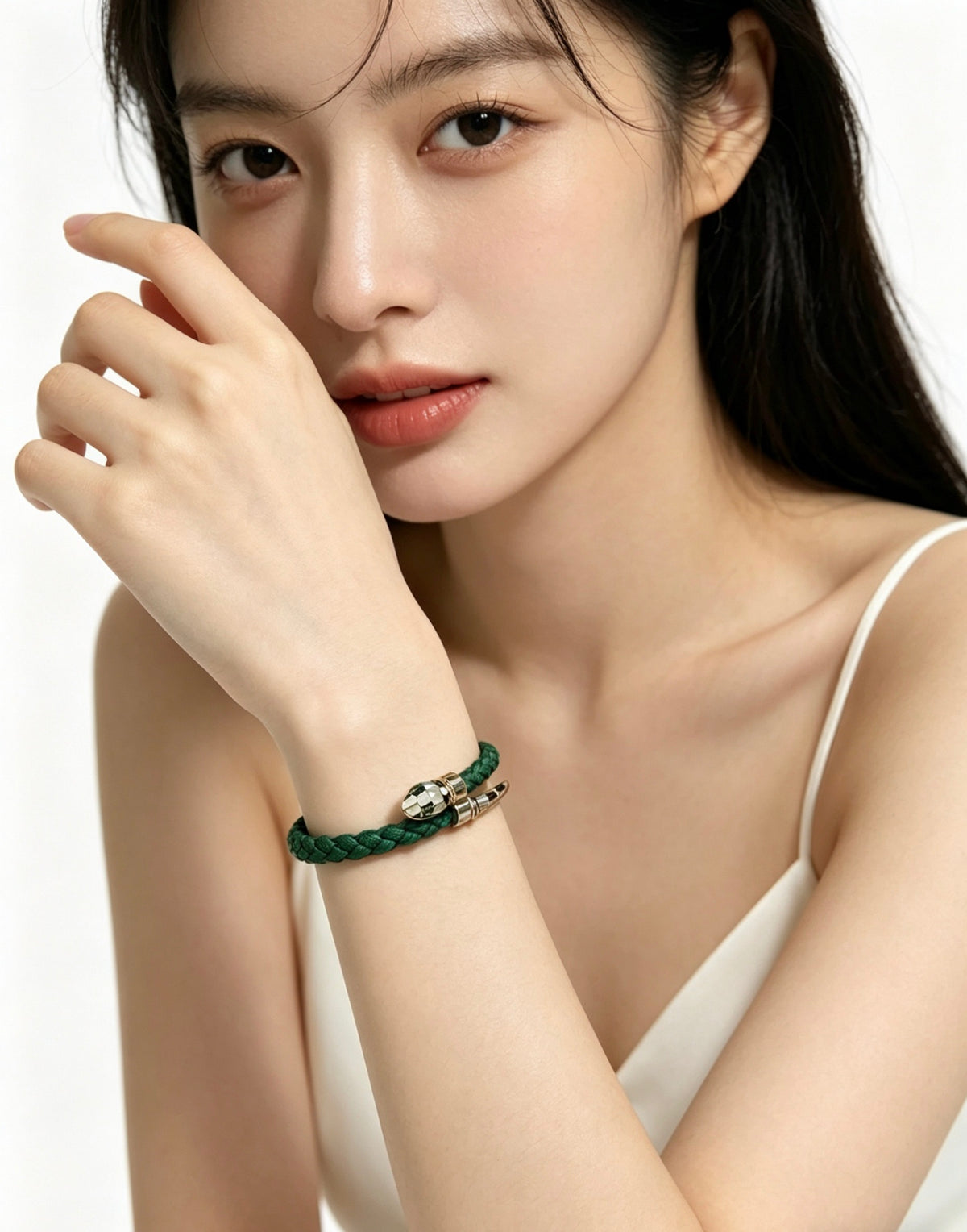 Geometric Emblem Braided Bracelet in Polished Metal-Tone – Design 006 side detail