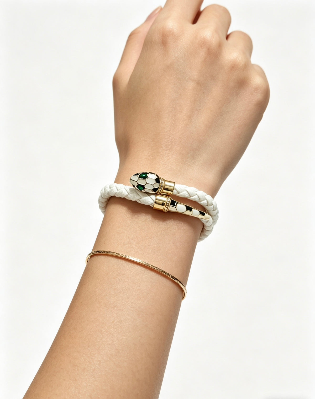 Geometric Emblem Braided Bracelet in Polished Metal-Tone – Design 005 close-up detail