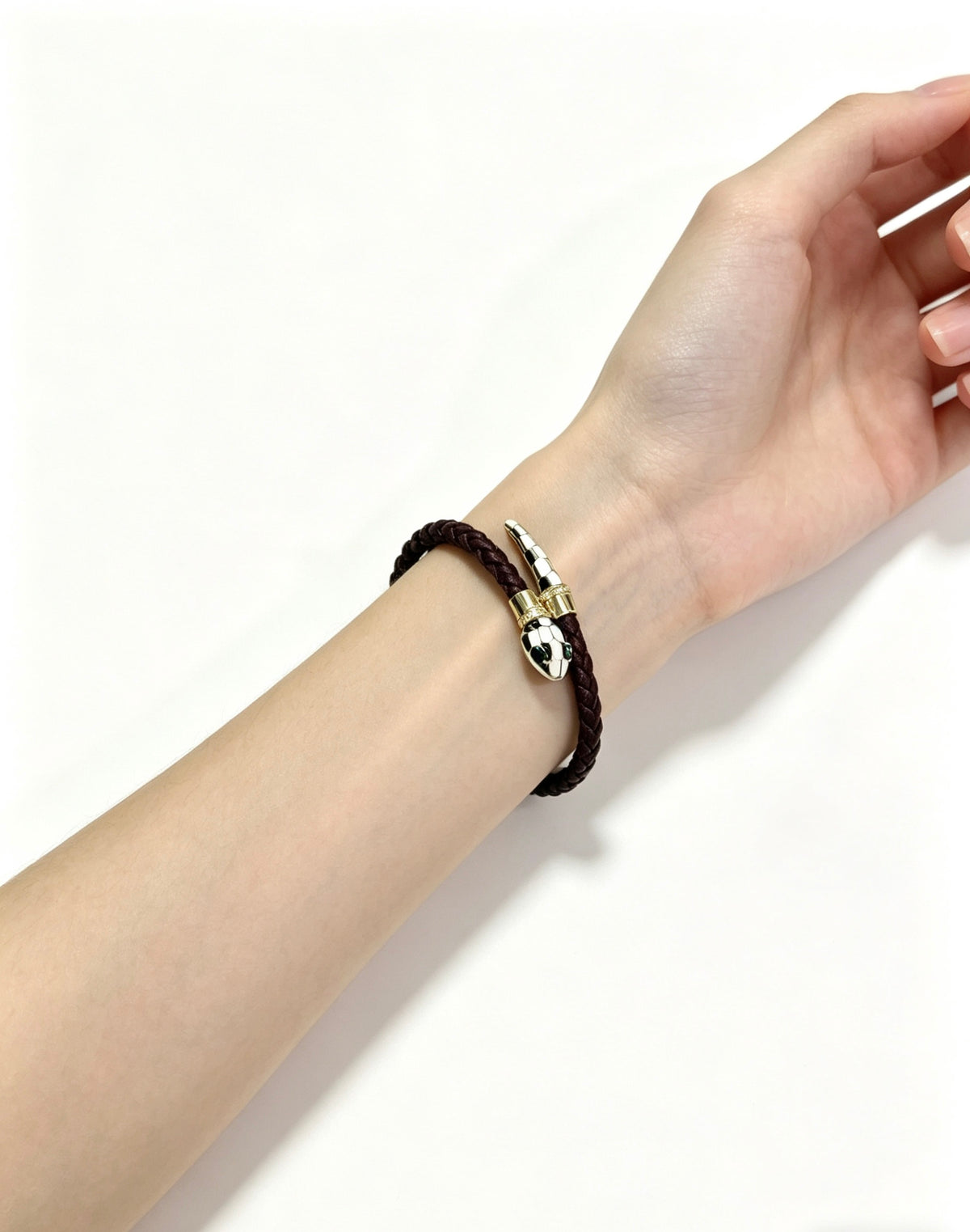Geometric Emblem Braided Bracelet in Polished Metal-Tone – Design 002 styled product view