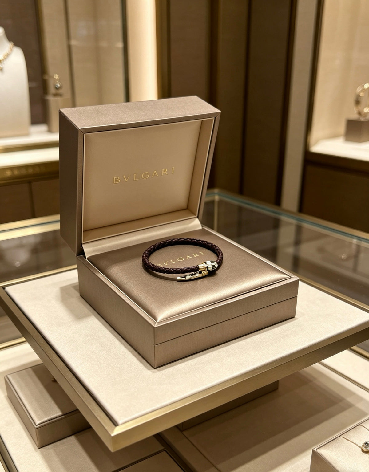 Geometric Emblem Braided Bracelet in Polished Metal-Tone – Design 002 detail view
