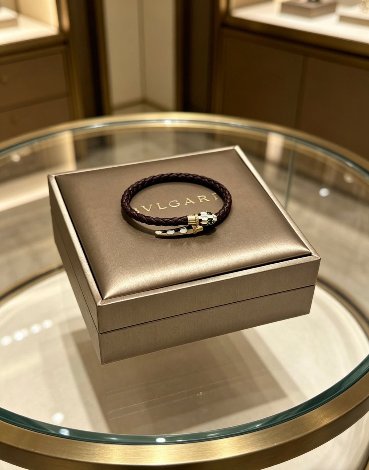 Geometric Emblem Braided Bracelet in Polished Metal-Tone – Design 002 front product view