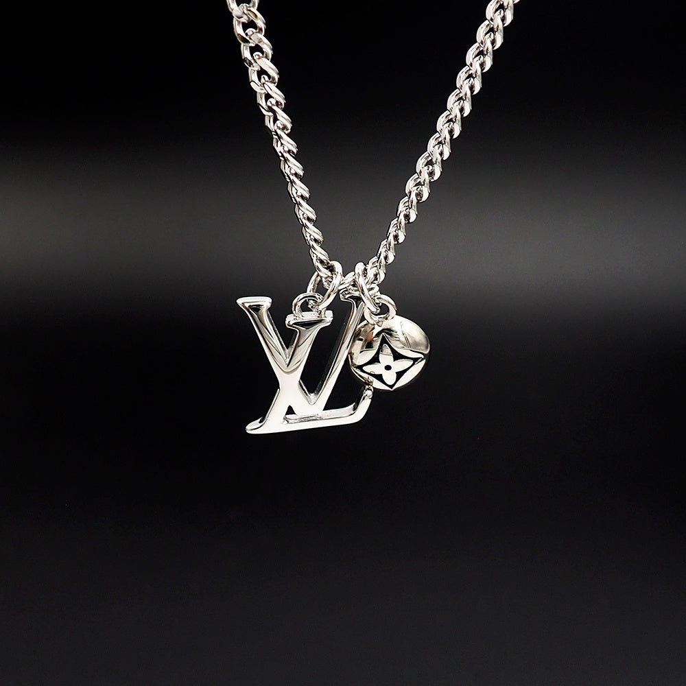Geometric Emblem Pendant Necklace in Polished Metal-Tone – Design 027 detail view