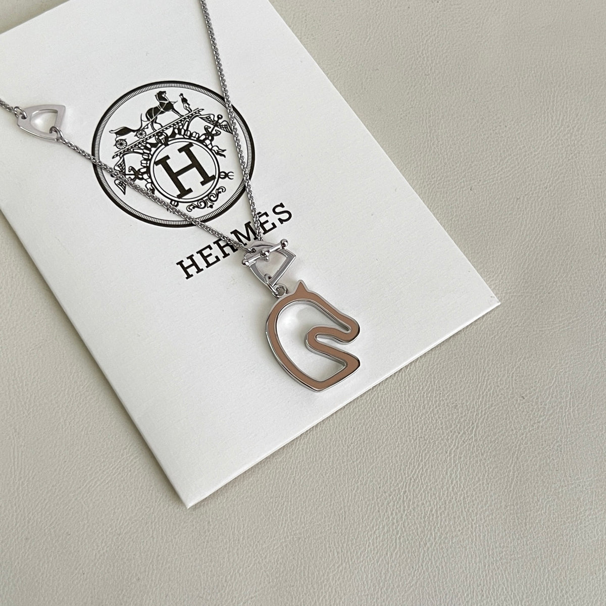 Horse Pendant Necklace in Polished Metal-Tone – Design 028 close-up detail