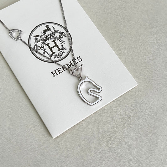 Horse Pendant Necklace in Polished Metal-Tone – Design 030 main product view
