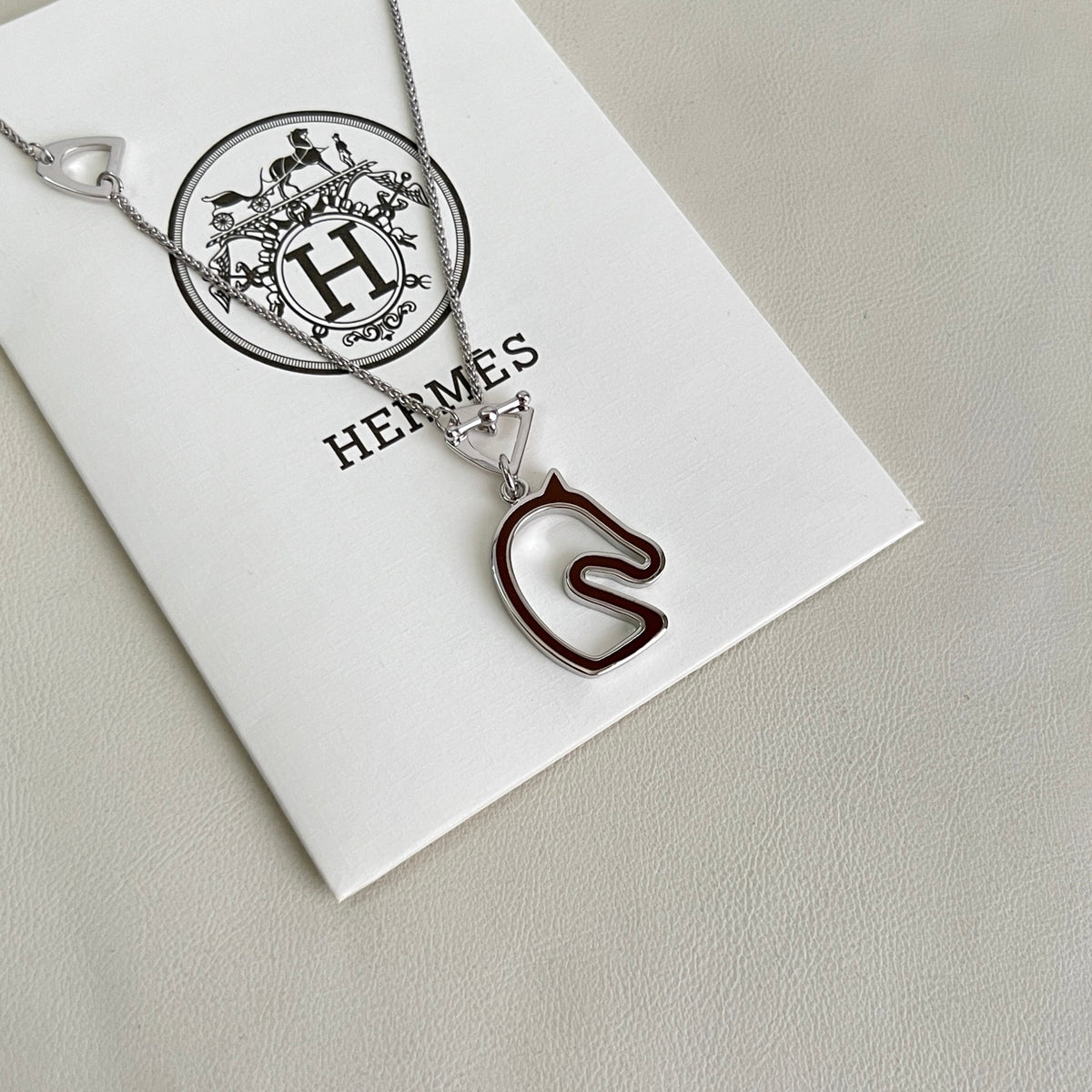 Horse Pendant Necklace in Polished Metal-Tone – Design 030 detail view