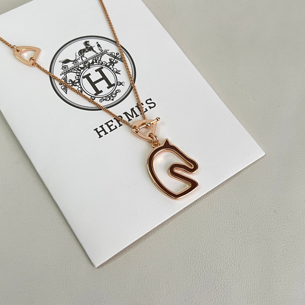 Horse Pendant Necklace in Polished Metal-Tone – Design 031 close-up detail