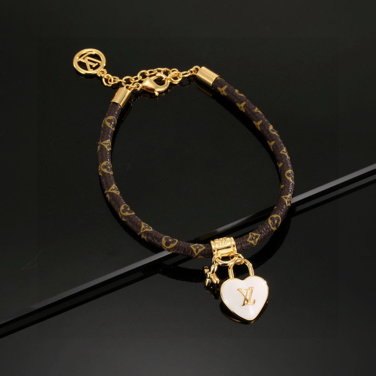 Geometric Emblem Leather-Detail Bracelet – Leather Detail – Design 009 side detail