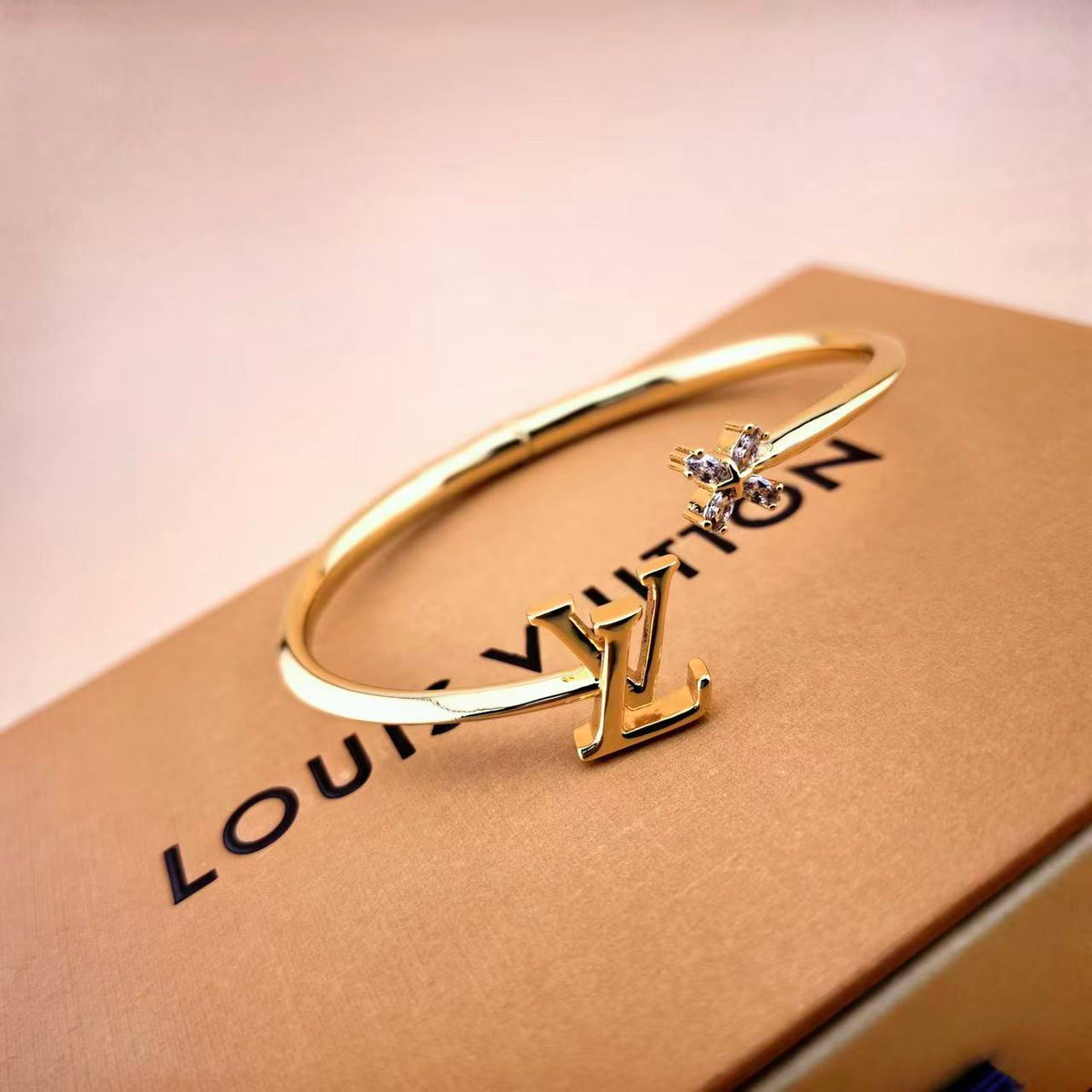 Letter Emblem Bangle in Polished Metal-Tone – Design 005 front product view