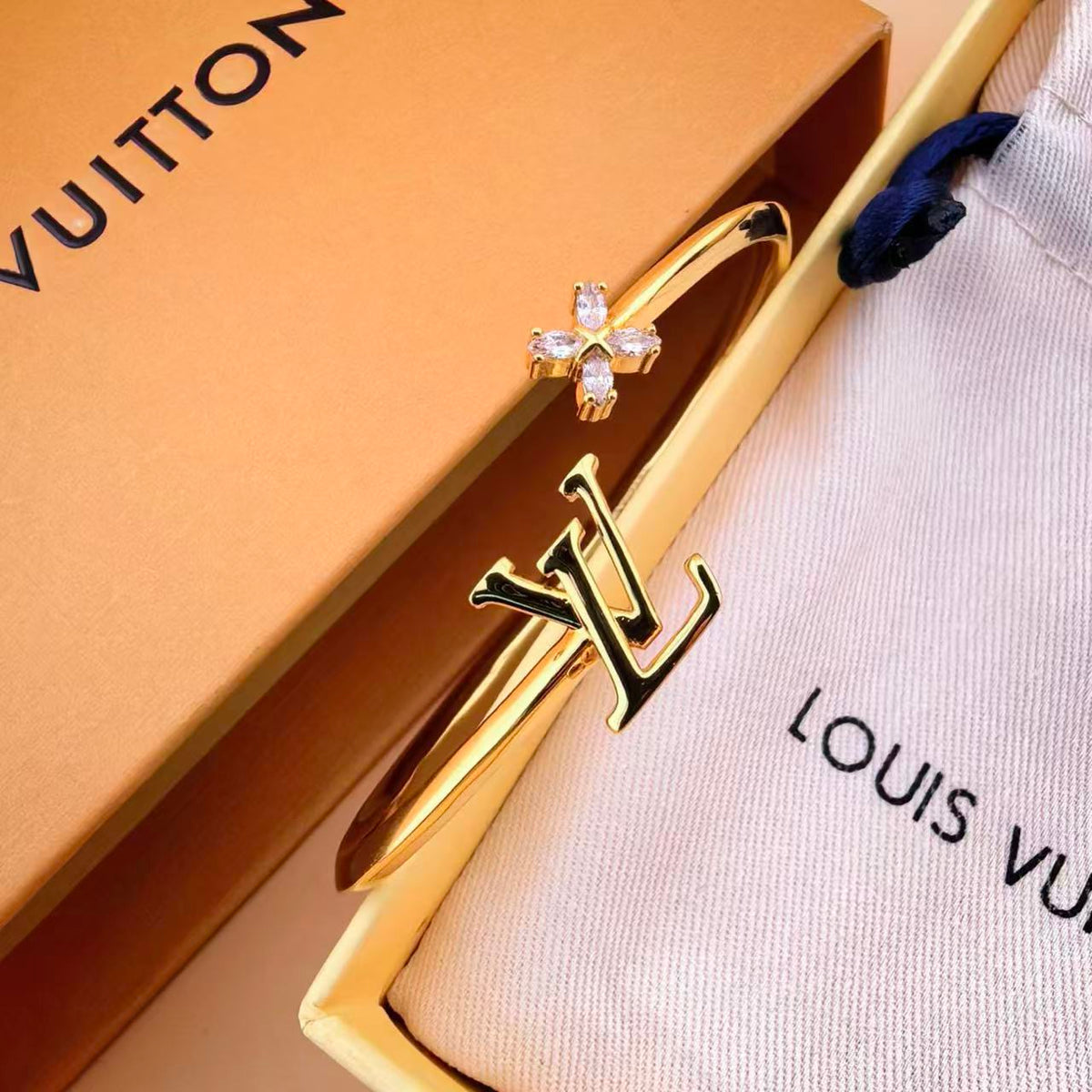 Letter Emblem Bangle in Polished Metal-Tone – Design 005 detail view