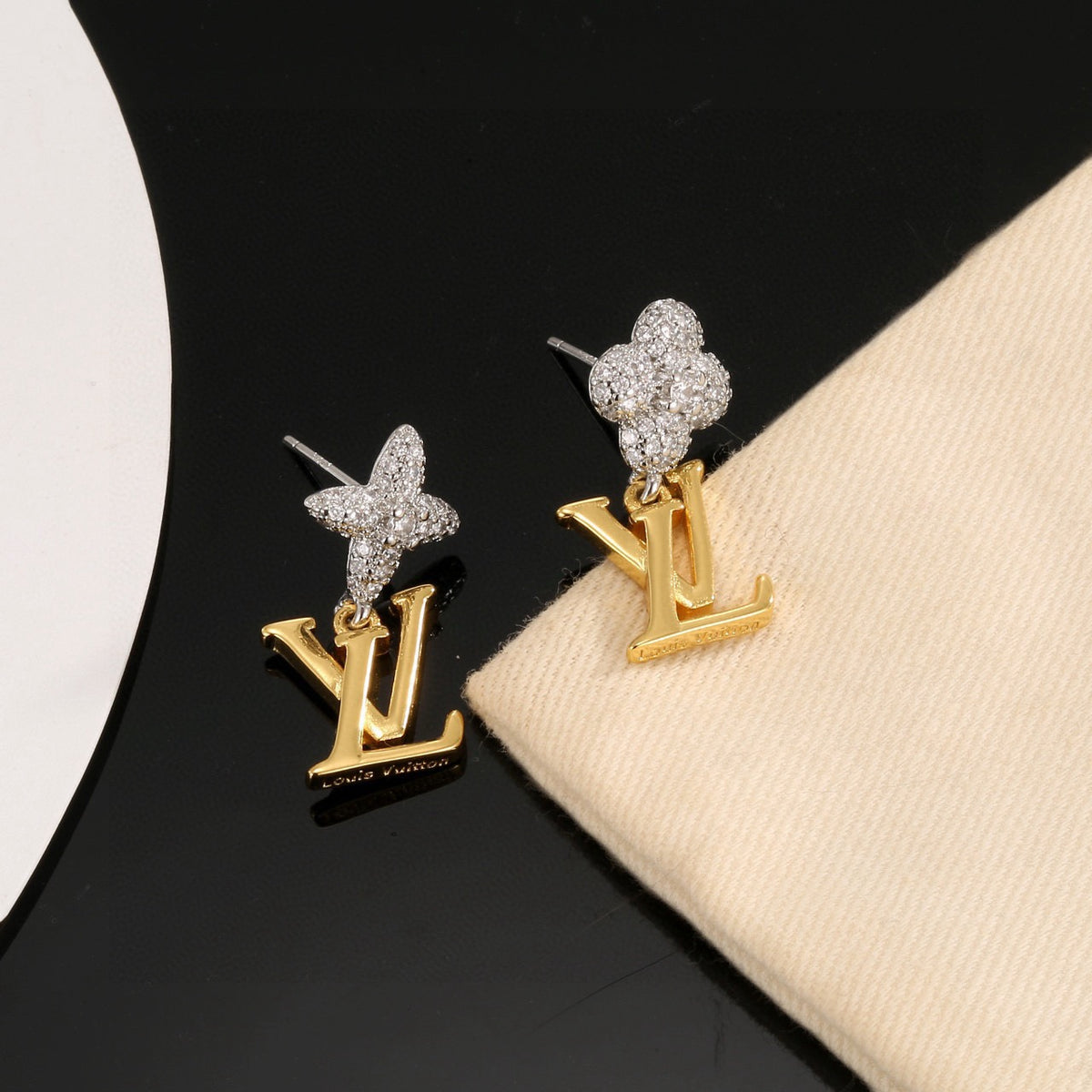 Geometric Emblem Stud Earrings in Polished Metal-Tone – Design 026 front product view