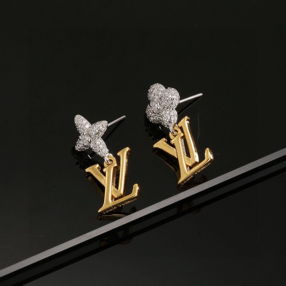 Geometric Emblem Stud Earrings in Polished Metal-Tone – Design 026 detail view