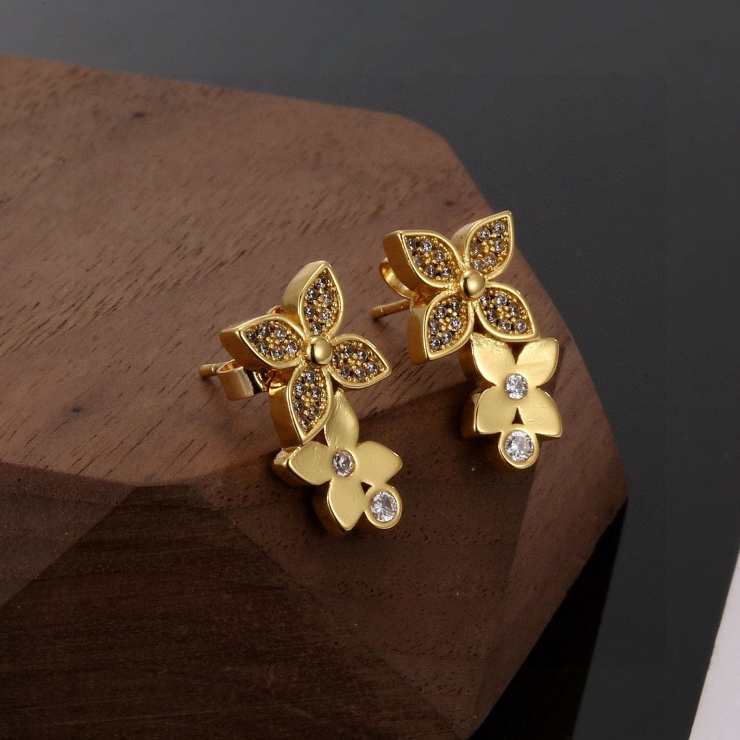 Letter Emblem Stud Earrings in Polished Metal-Tone – Design 023 close-up detail