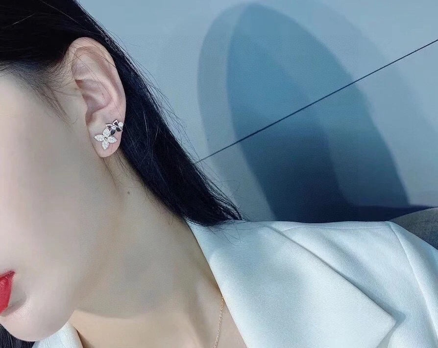 Letter Emblem Stud Earrings in Polished Metal-Tone – Design 023 styled product view