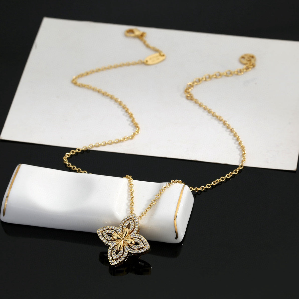 Letter Emblem Pendant Necklace in Polished Metal-Tone – Design 024 close-up detail
